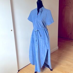 Reformation Blue Short Sleeve button front Maxi Dress Small